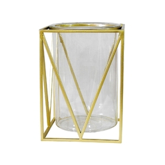 Castiçal Maior Estrutura Metal Dourado Design Quadrado na internet