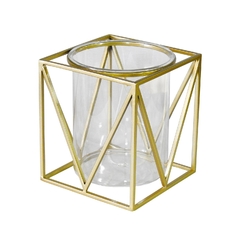 Castiçal Com Estrutura Metal Dourado Design Quadrado