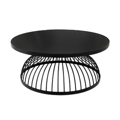 Mesa De Centro Redonda T Vidro Base Metal Preto