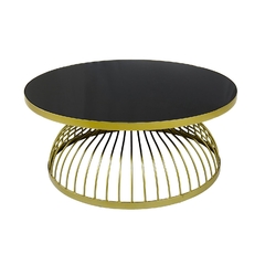 Mesa De Centro Redonda T Vidro Preto Base Metal