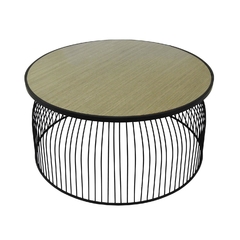 Mesa De Centro Redonda T Madeira Metal Preto