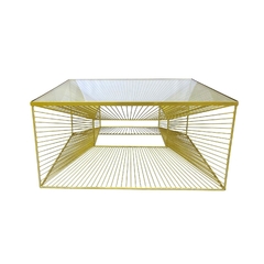 Mesa De Centro Cubo Aramado Metal Dourado C Vidro na internet