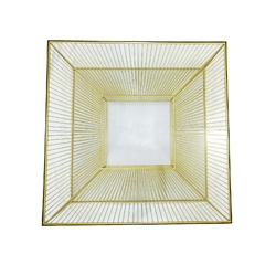 Mesa De Centro Cubo Aramado Metal Dourado C Vidro - comprar online