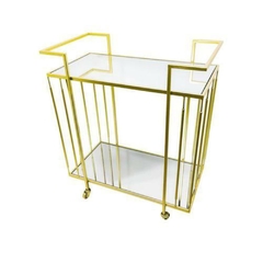 Mesinha Carrinho de Chá Metal Dourado Alta Decoração