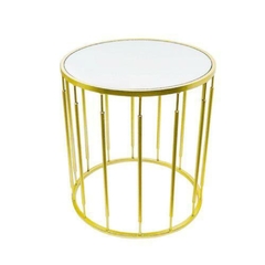 Mesa Lateral Menor Redonda Metal Dourado Fino Design Tampo Espelhado