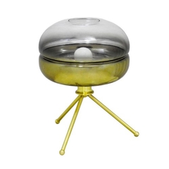 Abajur Moderno C Tripé Em Metal Dourado E Cupula Vidro