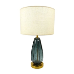 Abajur Decorativo Murano Azul Acabamento Metal Dourado Alto Padrão Cupula Tecido Redonda