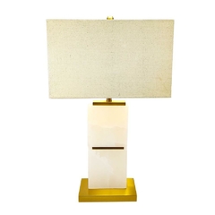 Abajur Decorativo Retangular Marmore Branco Base e Detalhes Metal Dourado