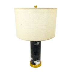 Abajur Redondo Marmore Preto e Branco Detalhes Metal Dourado Alto Padrão