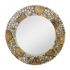 Espelho Redondo Decorativo Moldura Troncos Madeira