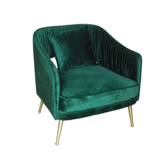 Poltrona Verde Tecido Franzido Pés Metal Dourado