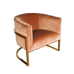 Poltrona Metal Dourado Moderna Estofado Salmão