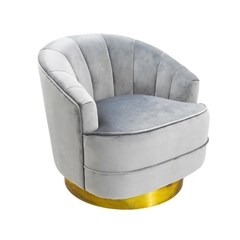 Poltrona Moderna Estofado Cinza Base Metal Dourado