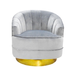 Poltrona Moderna Estofado Cinza Base Metal Dourado - LUXdécor