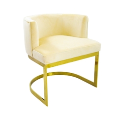 Poltrona Moderna Metal Dourado Estofado Creme Luxo