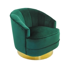 Poltrona Redonda Giratória Metal Dourado Estof. Verde