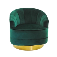 Poltrona Redonda Giratória Metal Dourado Estof. Verde - LUXdécor