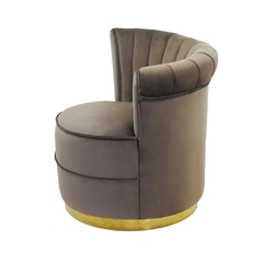 Poltrona Redonda Moderna Base Metal Dourado Encosto Declive - LUXdécor