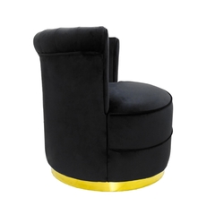 Poltrona Redonda Moderna Base Metal Dourado Encosto Declive - LUXdécor
