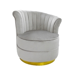 Poltrona Redonda Moderna Base Metal Dourado Encosto Declive