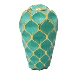 Potiche Ceramica Nobre Menor Verde Relevos Losangos na internet