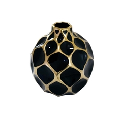 Vaso Redondo Ceramica Nobre Preto E Dourado Contemporaneo - LUXdécor