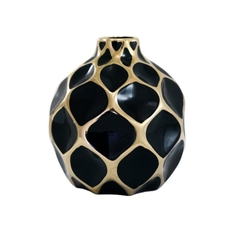 Vaso Redondo Ceramica Nobre Preto E Dourado Contemporaneo - LUXdécor
