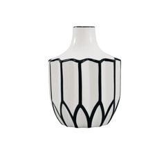 Vaso Menor Ceramica Branco Relevos Ondulados Detalhe Preto - LUXdécor