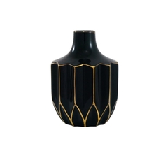 Vaso Menor Ceramica Preta Relevos Ondulados Fios De Ouro - LUXdécor