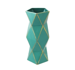 Vaso Moderno Maior Geométrico Ceramica Verde E Dourado - LUXdécor