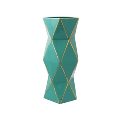 Vaso Moderno Maior Geométrico Ceramica Verde E Dourado - LUXdécor