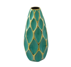 Vaso Decorativo Moderno Ceramica Verde E Dourado Impecavel