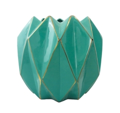 Vaso Decorativo Maior Cerâmica Verde E Dourado Moderno - loja online