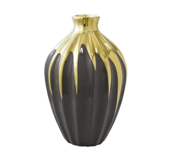 Vaso Decorativo Tradicional Ceramica Marrom E Dourado - LUXdécor