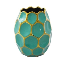 Vaso Decorativo Menor Ceramica Verde E Dourado - LUXdécor