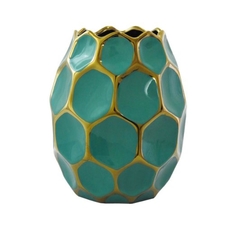 Vaso Decorativo Menor Ceramica Verde E Dourado - loja online