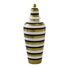 Potiche Decorativo Ceramica Listrado Dourado E Branco na internet