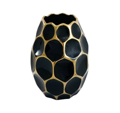 Vaso Ceramica Maior Moderno Preto Dourado Relevo Sextavado - LUXdécor