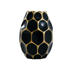Vaso Ceramica Maior Moderno Preto Dourado Relevo Sextavado - LUXdécor