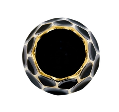Vaso Ceramica Maior Moderno Preto Dourado Relevo Sextavado - LUXdécor
