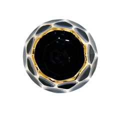 Vaso Ceramica Nobre Moderno Preto Dourado Relevo Sextavado - LUXdécor