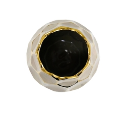 Vaso Ceramica Nobre Moderno Bege Dourado Relevo Sextavado - LUXdécor