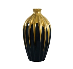 Vaso Cerâmica Preto Sobreposto Dourado Ondulado - LUXdécor