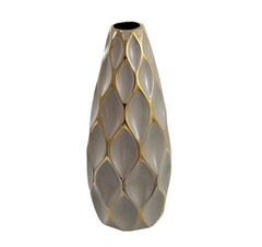 Vaso Cerâmica Maior Marrom Claro Com Detalhes Dourado