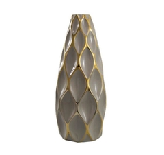 Vaso Cerâmica Maior Marrom Claro Com Detalhes Dourado - comprar online