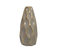 Vaso Cerâmica Menor Marrom Claro Com Detalhes Dourado - comprar online