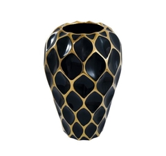 Vaso Cerâmica Maior Preto Claro Detalhes Dourado Moderno - LUXdécor