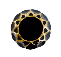 Vaso Cerâmica Maior Preto Claro Detalhes Dourado Moderno - LUXdécor