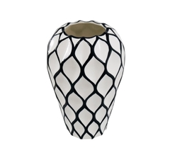 Vaso Cerâmica Maior Branco Detalhes Preto Moderno Impecavel