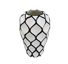 Vaso Cerâmica Menor Branco Detalhes Preto Moderno Impecavel